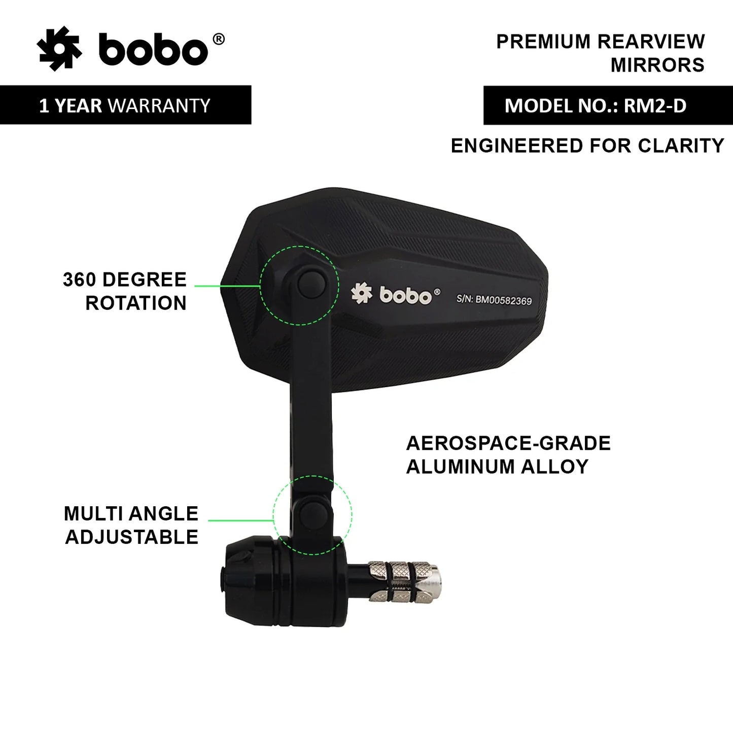 RM2-D Anti-Glare, Anti-Fog Bike Bar End Mirror - BOBO