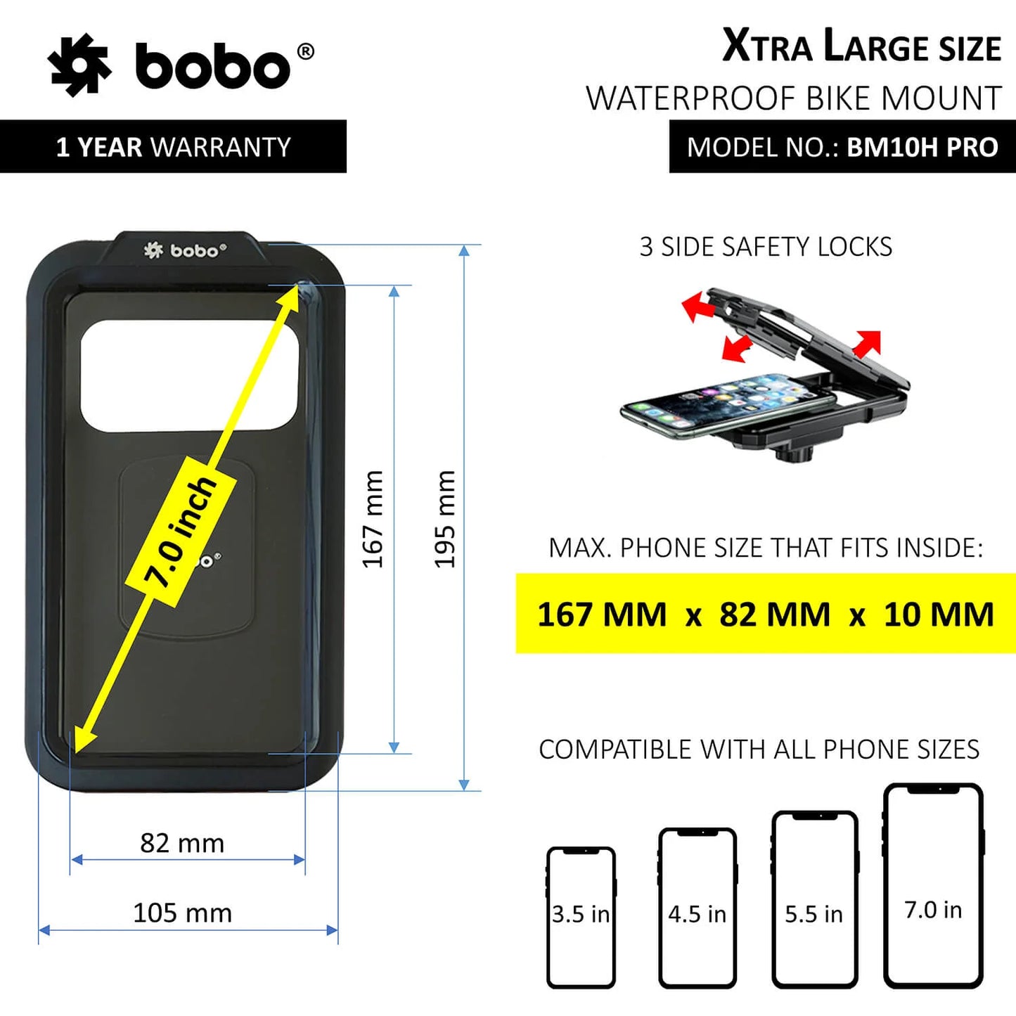 PRO Fully Waterproof Bike Phone Holder with Vibration Controller (with Fast 15W Wireless Charger & USB-C Input/Output Port) Motorcycle Mobile Mount - Bobogears