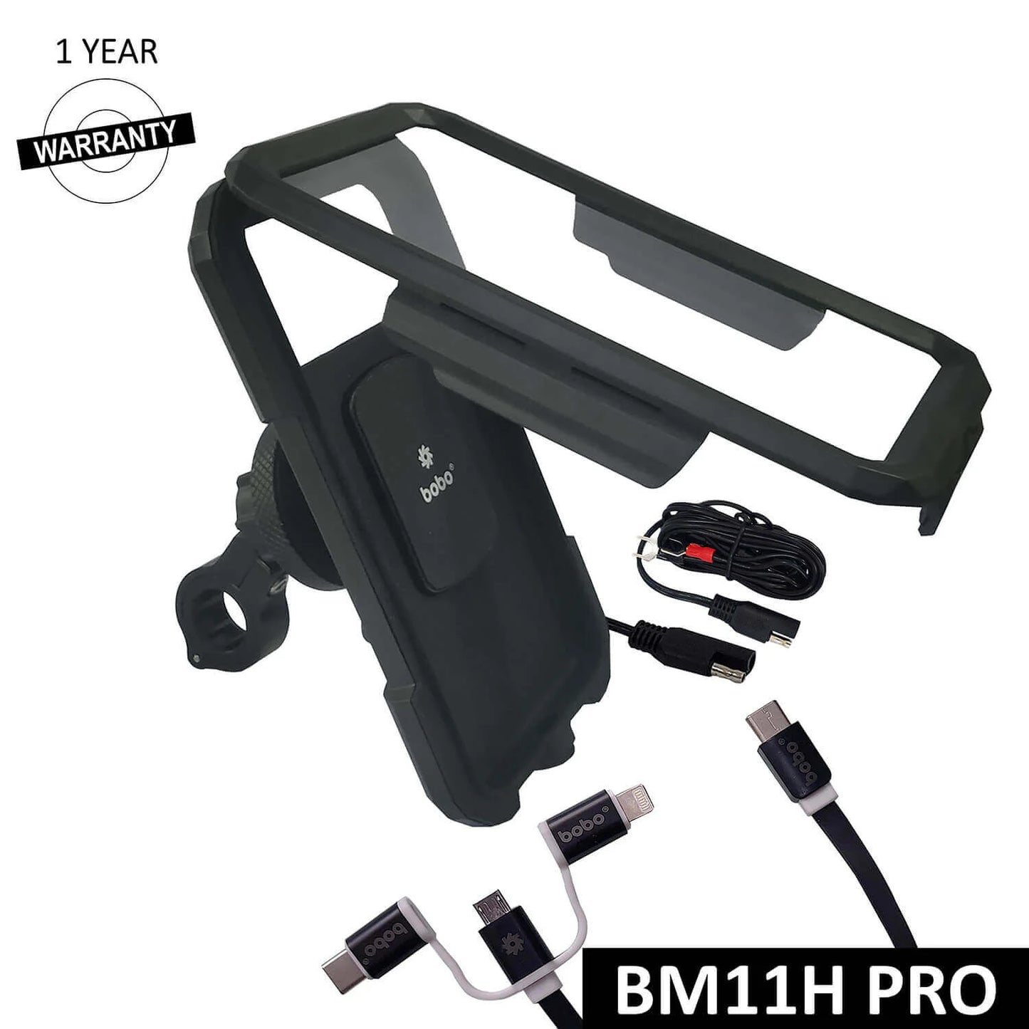 PRO Fully Waterproof Bike Phone Holder with Vibration Controller (with Fast 15W Wireless Charger & USB-C Input/Output Port) Motorcycle Mobile Mount - Bobogears