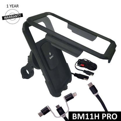PRO Fully Waterproof Bike Phone Holder with Vibration Controller (with Fast 15W Wireless Charger & USB-C Input/Output Port) Motorcycle Mobile Mount - Bobogears