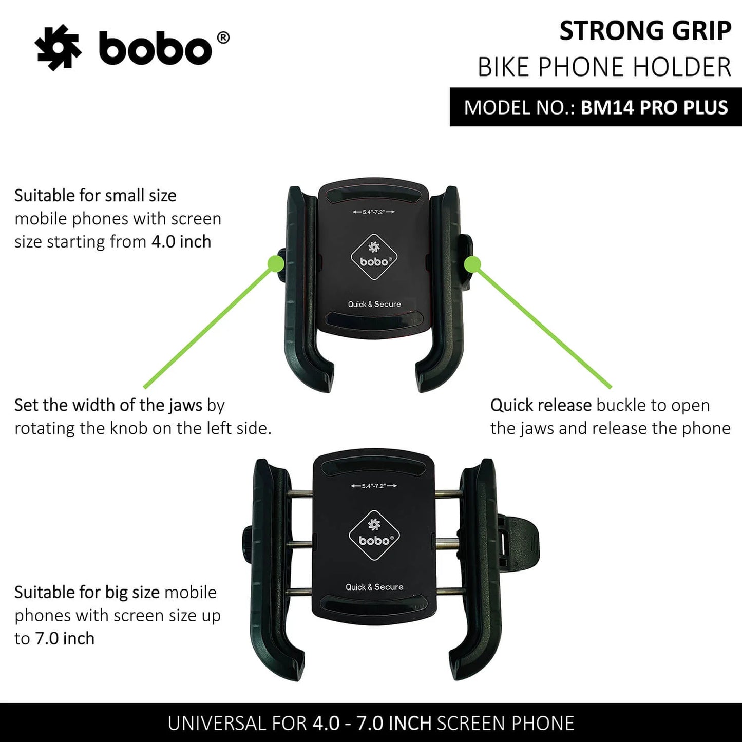 PRO PLUS Quick Release with PRO PLUS Vibration Damper Enhanced BM4 PRO PLUS Bike / Cycle Phone Holder Motorcycle Mobile Mount - Bobogears