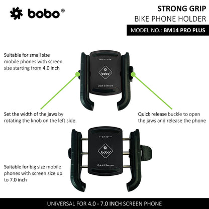 PRO PLUS Quick Release with PRO PLUS Vibration Damper Enhanced BM4 PRO PLUS Bike / Cycle Phone Holder Motorcycle Mobile Mount - Bobogears