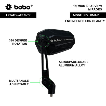 RM1-D Anti-Glare, Anti-Fog Rearview Bike Mirror - BOBO