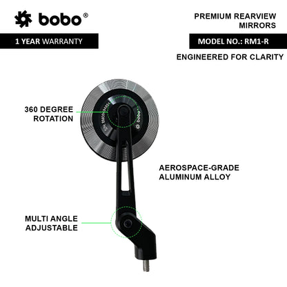 RM1-R Anti-Glare, Anti-Fog Rearview Bike Mirror - BOBO