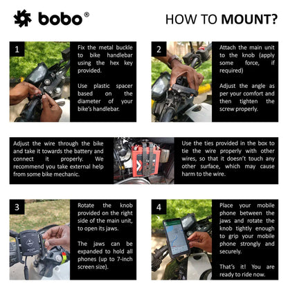 Bobo Bm1 Pro Jaw-Grip Bike Phone Holder With Fast Usb 3.0 Charger (Black) Mounts