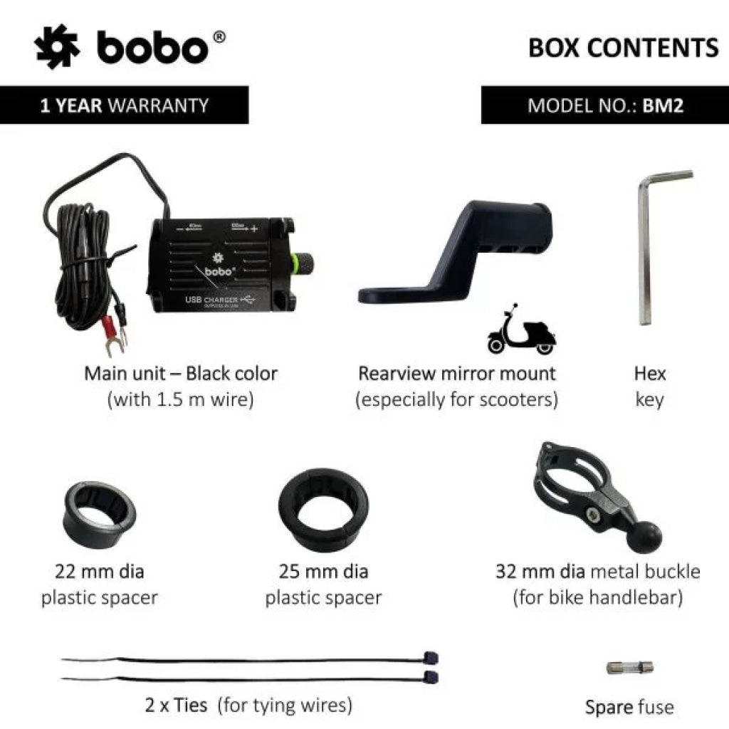 Bobo Bm2 Aluminium Mobile Phone Holder Mount With 2.5A Usb Charger (Black) Mounts