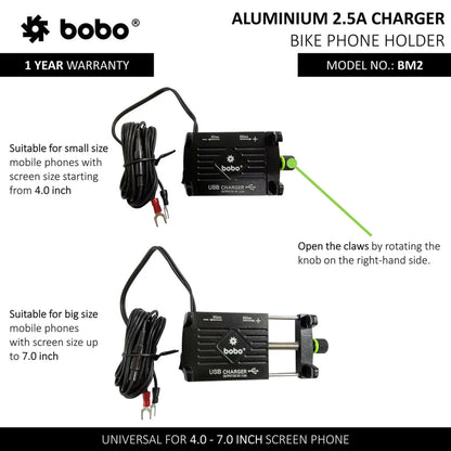 Bobo Bm2 Aluminium Mobile Phone Holder Mount With 2.5A Usb Charger (Black) Mounts