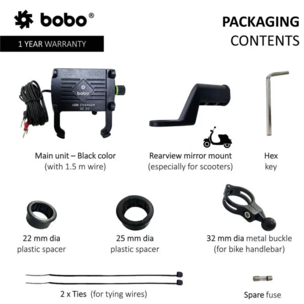 Bobo Bm5 Aluminium Phone Holder Mount (Black) Mounts