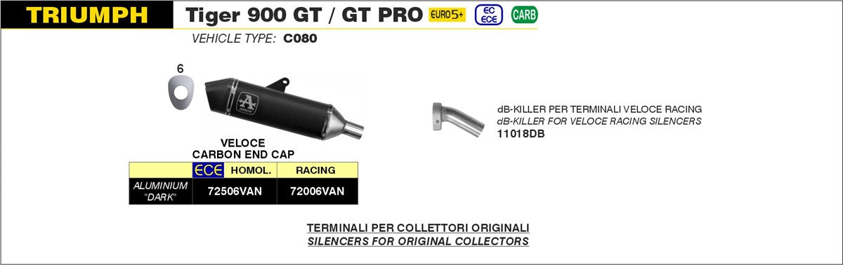 Veloce Aluminum Dark silencer For Triumph Tiger 900GT/GTPro- Arrow