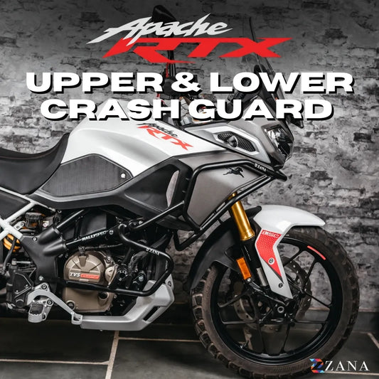 Upper & Lower Crash Guard With Slider Combo (Black) For TVS Apache RTX 300 Without Beak Version - Zana