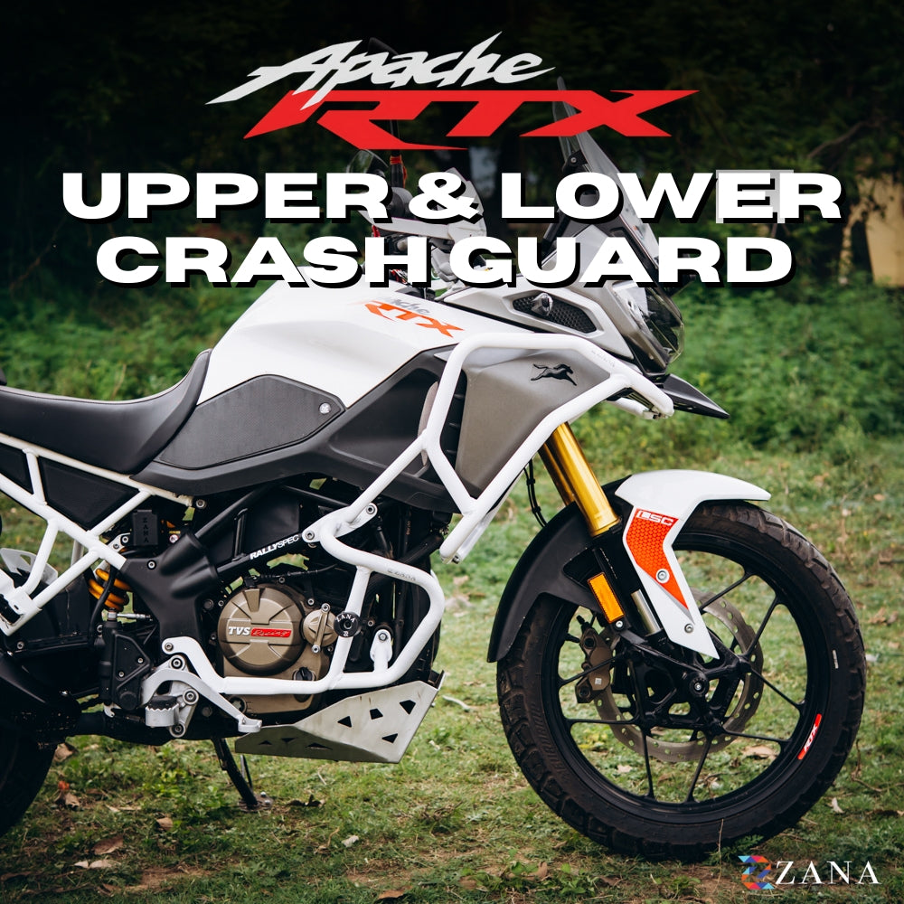 Upper & Lower Crash Guard With Slider Combo (White) For TVS Apache RTX300 - Zana