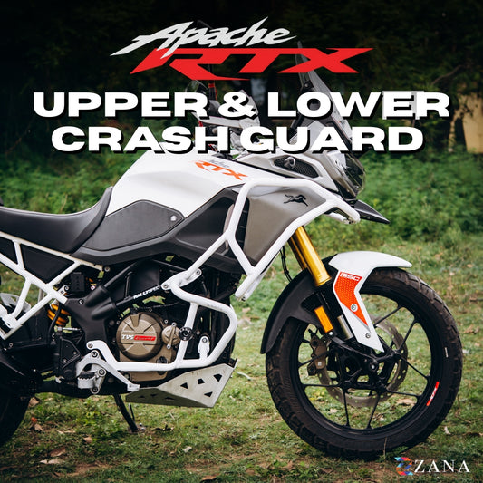 Upper & Lower Crash Guard With Slider Combo (White) For TVS Apache RTX300 - Zana