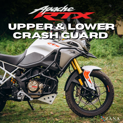 Upper & Lower Crash Guard With Slider Combo (Black) For TVS Apache RTX300 - Zana