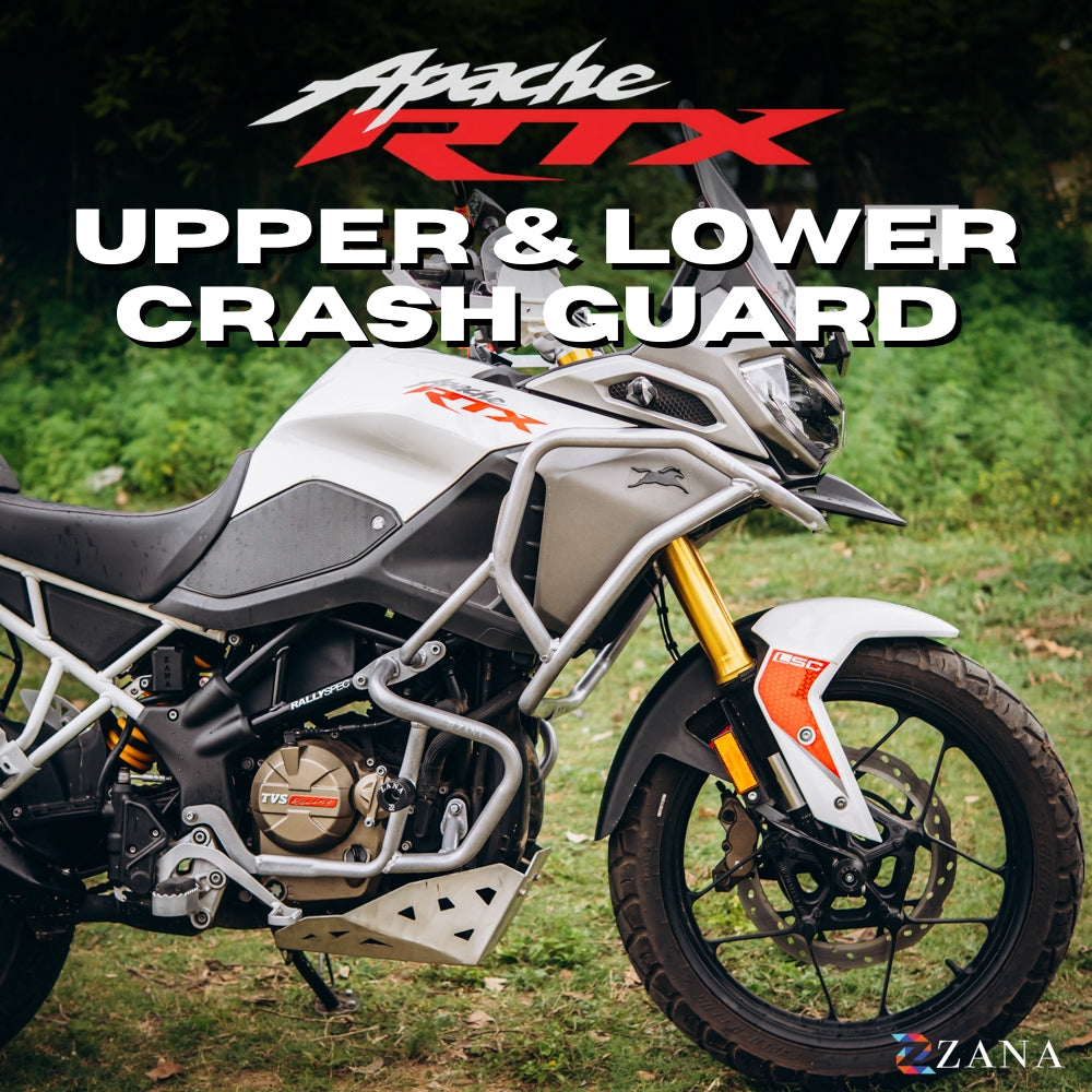 Upper & Lower Crash Guard With Slider Combo (Silver) For TVS Apache RTX300 - Zana