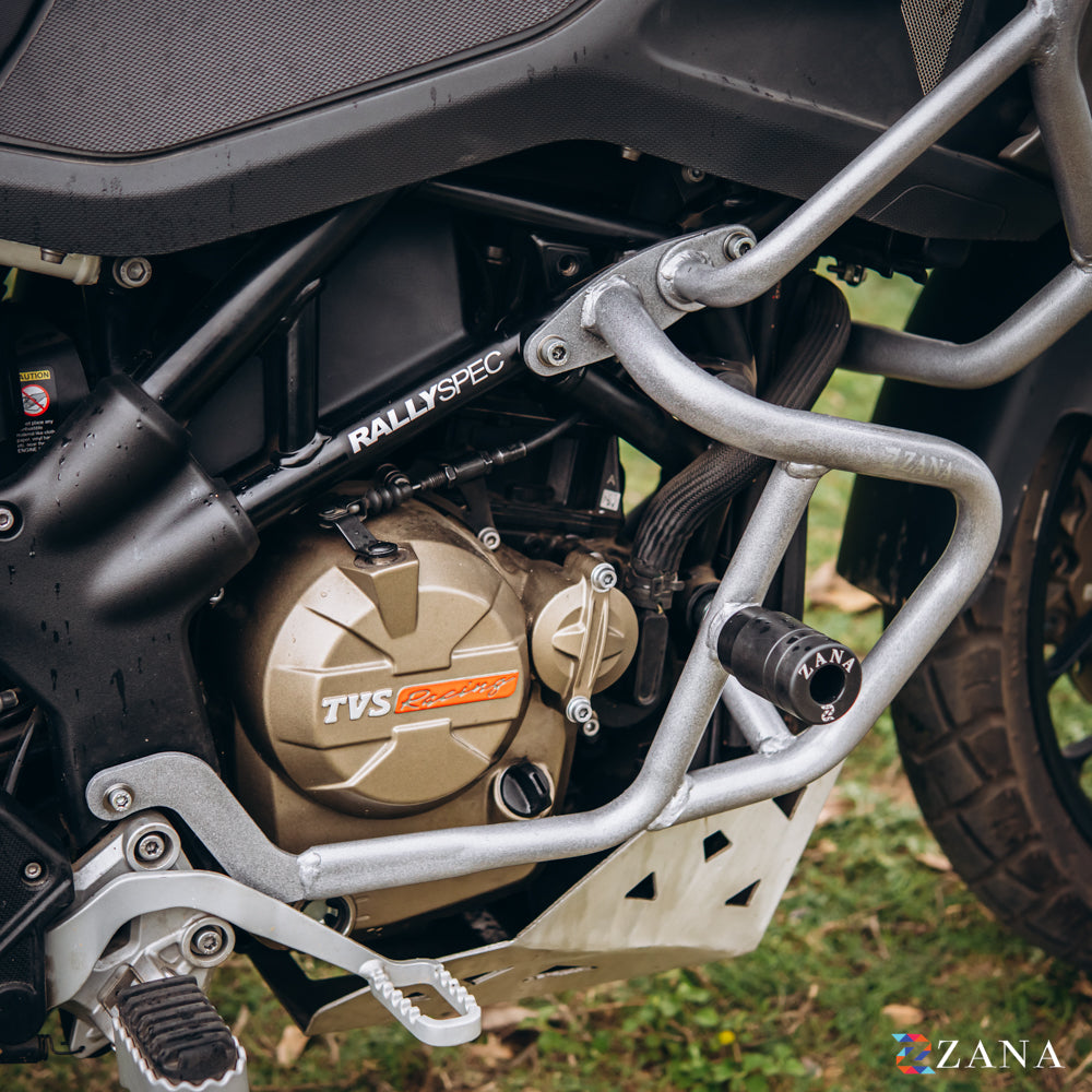 Upper & Lower Crash Guard With Slider Combo (Silver) For TVS Apache RTX300 - Zana