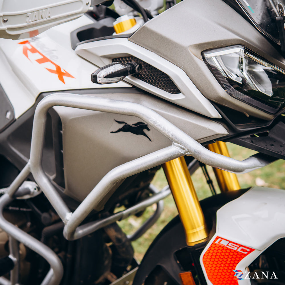 Upper & Lower Crash Guard With Slider Combo (Silver) For TVS Apache RTX300 - Zana