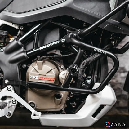Upper & Lower Crash Guard With Slider Combo (Black) For TVS Apache RTX 300 Without Beak Version - Zana
