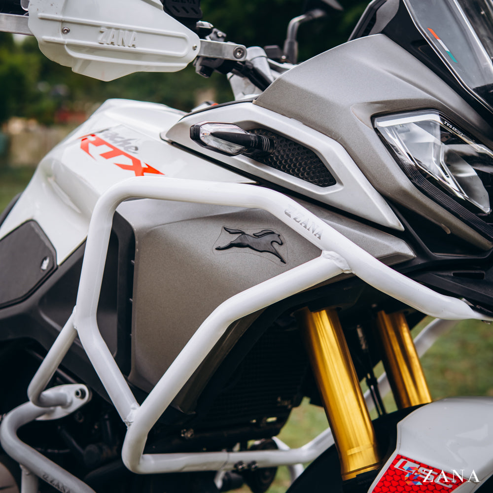 Upper & Lower Crash Guard With Slider Combo (White) For TVS Apache RTX300 - Zana