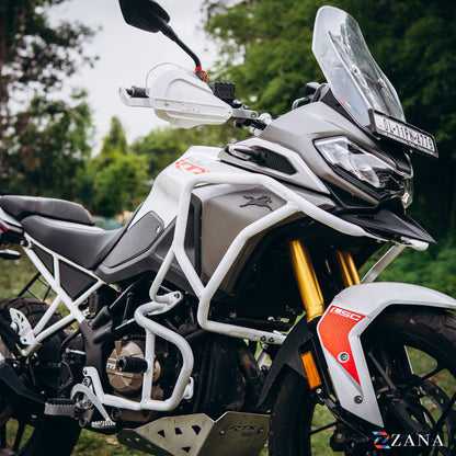Upper & Lower Crash Guard With Slider Combo (White) For TVS Apache RTX300 - Zana