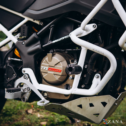 Upper & Lower Crash Guard With Slider Combo (White) For TVS Apache RTX300 - Zana