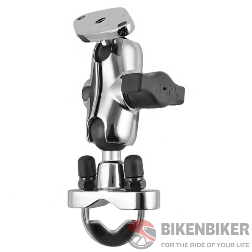 Ram Mounts Chrome Handlebar Rail Mount - Short Arm + U-Bolt Base Ram Accessory